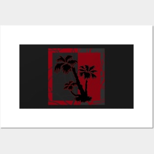 Red Grey Silhouette Palm Tree Posters and Art